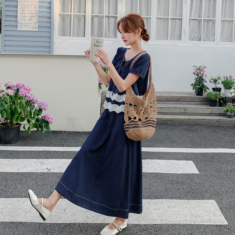 现货时尚牛仔拼接蕾丝两件套套装097-C61-P155,控228，女装套装/套裙，莎莎