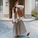 档口麂皮马甲+半身裙+衬衫三件套2B2118-2512-P265,控388，女装套装/套裙，2B218