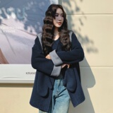 韩版复古连帽双面呢子外套女2025秋冬季新款减龄加厚显瘦毛呢大衣，女装羊绒大衣，2B218