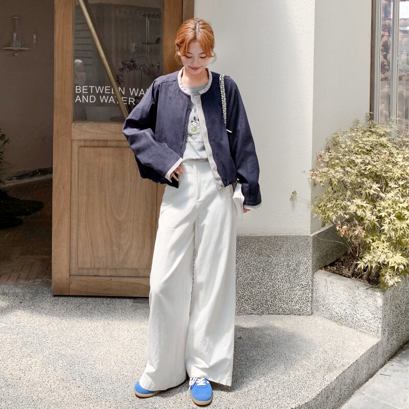 撞色拼接条纹假两件短外套女春秋2025新款休闲气质显瘦小个子上衣,女装短外套,2B218