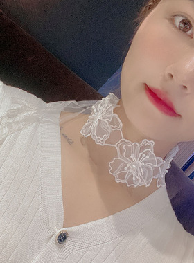 白色项链女锁骨花朵蕾丝脖子毛衣