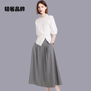淡人穿搭套装 新款 T恤半身裙气质两件套女2026年夏季 朗姿约定短袖