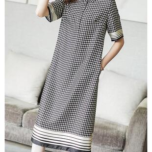 阿吉多千鸟格连衣裙夏古着vintage裙小众文艺覆古直筒气质裙子女