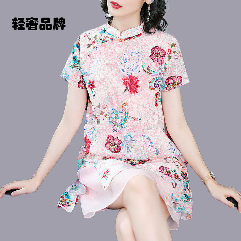 朗姿约定真丝洋装子女装2026年春夏季新款桑蚕丝改良旗袍中国风