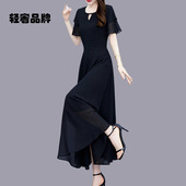 收腰短袖 大码 显瘦气质洋气中长裙 2026年新款 雪纺连衣裙子女士夏季