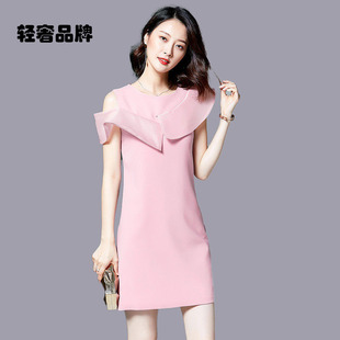 朗姿约定欧根纱露肩超仙时尚短裙子女2025新款夏显瘦连衣裙直筒