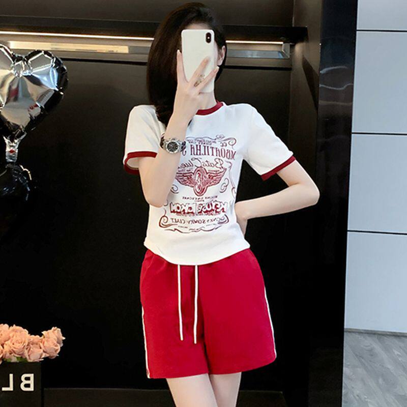 棉短袖t恤短裤时尚少女两件套装
