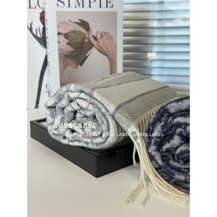 NOVA LABEL 经典老花字母羊绒双面秋冬厚糯围巾流苏披肩男女围脖