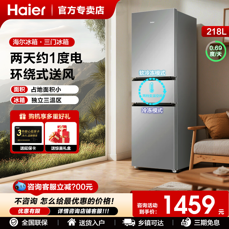 国家补贴海尔202升超薄无霜冰箱