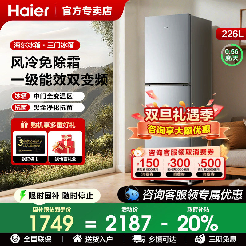 海尔226升风冷无霜双门电冰箱