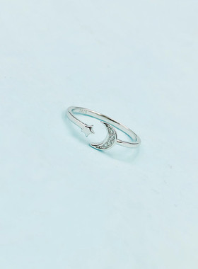 纯银锆石钻月亮开口戒指