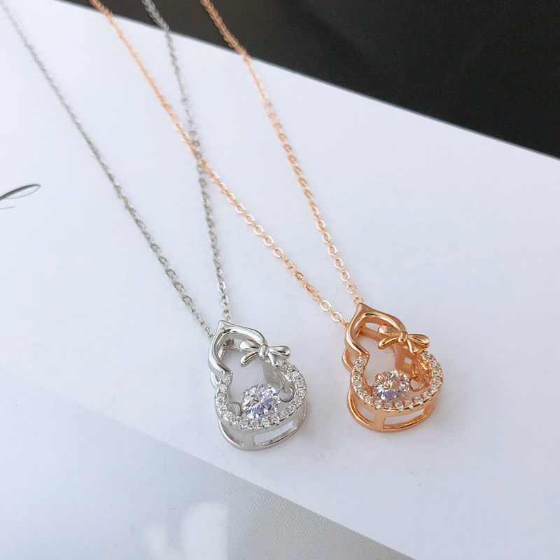 老银号纯银饰品 微镶锆石钻灵动小葫芦项链 小清新女生百搭项链