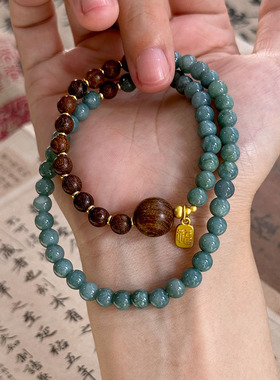 手爆款串木质金丝檀手链女小众时尚送女友蓝色玉石百搭叠戴手串