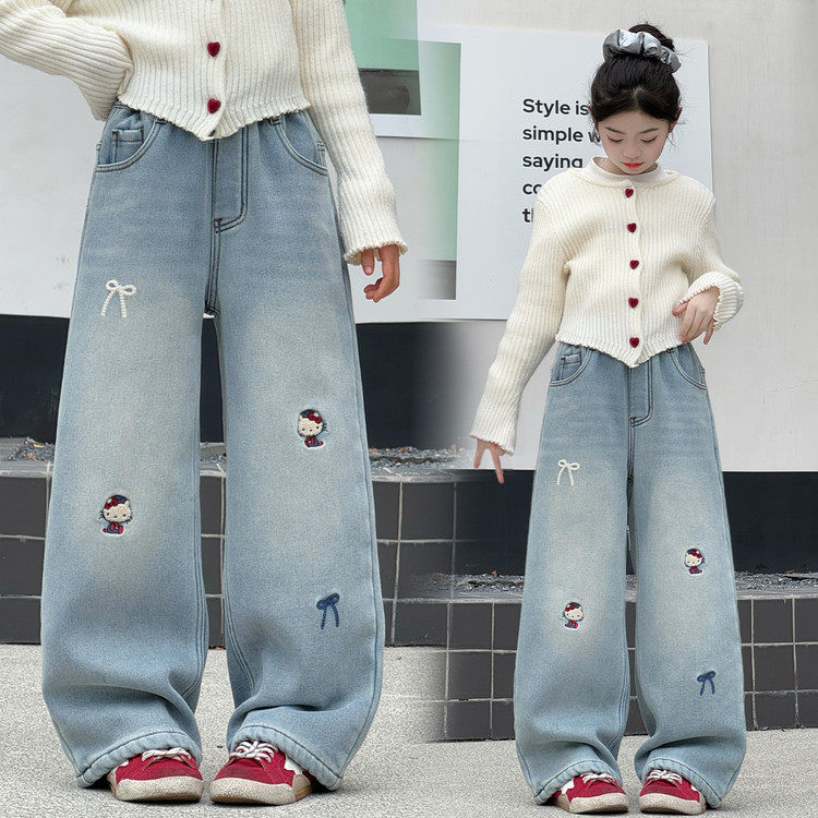 2025超火的女童裤子哈喽Kitty猫加绒刺绣冬装牛仔裤今年,童装/婴儿装/亲子装,儿童牛仔裤,淘宝优惠券,粉丝福利购,淘宝优惠卷