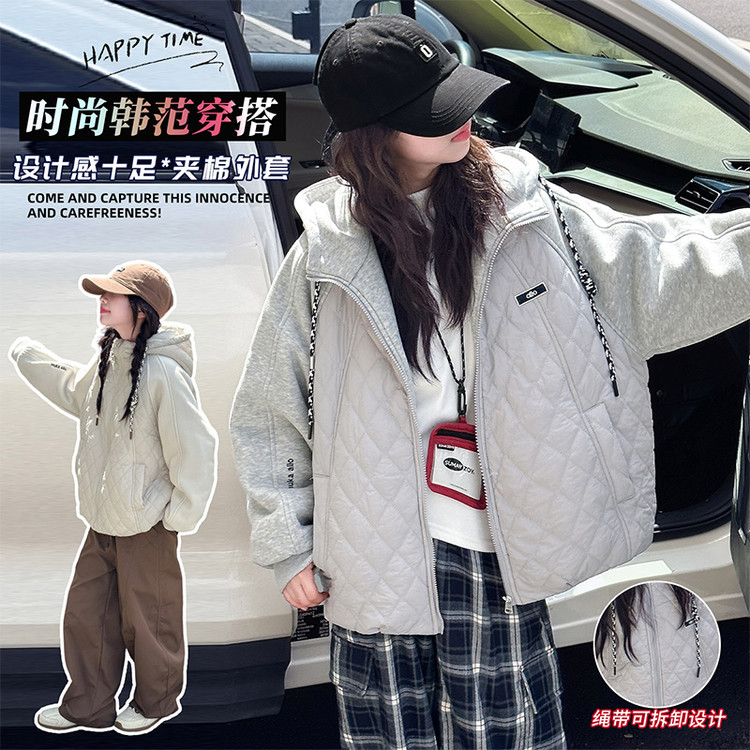 女童童夹棉外套加厚卫衣胖女孩秋棉袄/棉服