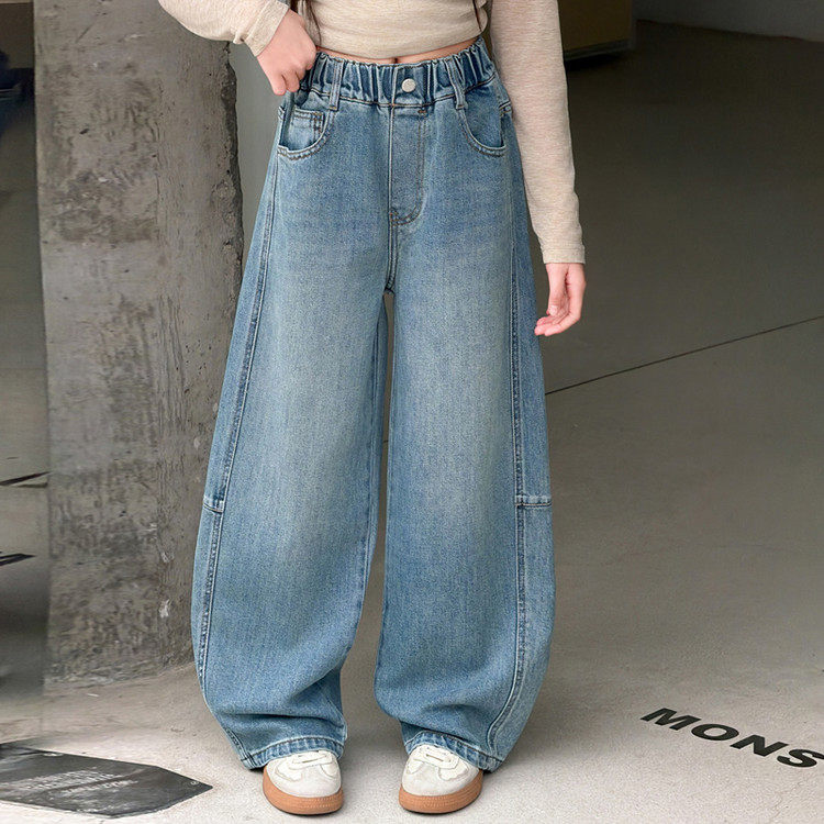 2026新款女童弯刀牛仔裤春秋中大童洋气百搭松紧腰阔腿裤宽松韩版,童装/婴儿装/亲子装,裤子,淘宝优惠券,粉丝福利购,淘宝优惠卷