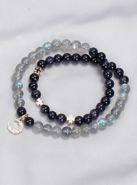 星月神话蓝砂石手链女水晶灰月光石多圈手串浪漫星空韩版个性礼物