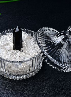 天然紫白粉黄水晶碎石摆件手链消磁石饰品容器收纳盒器皿消磁碗