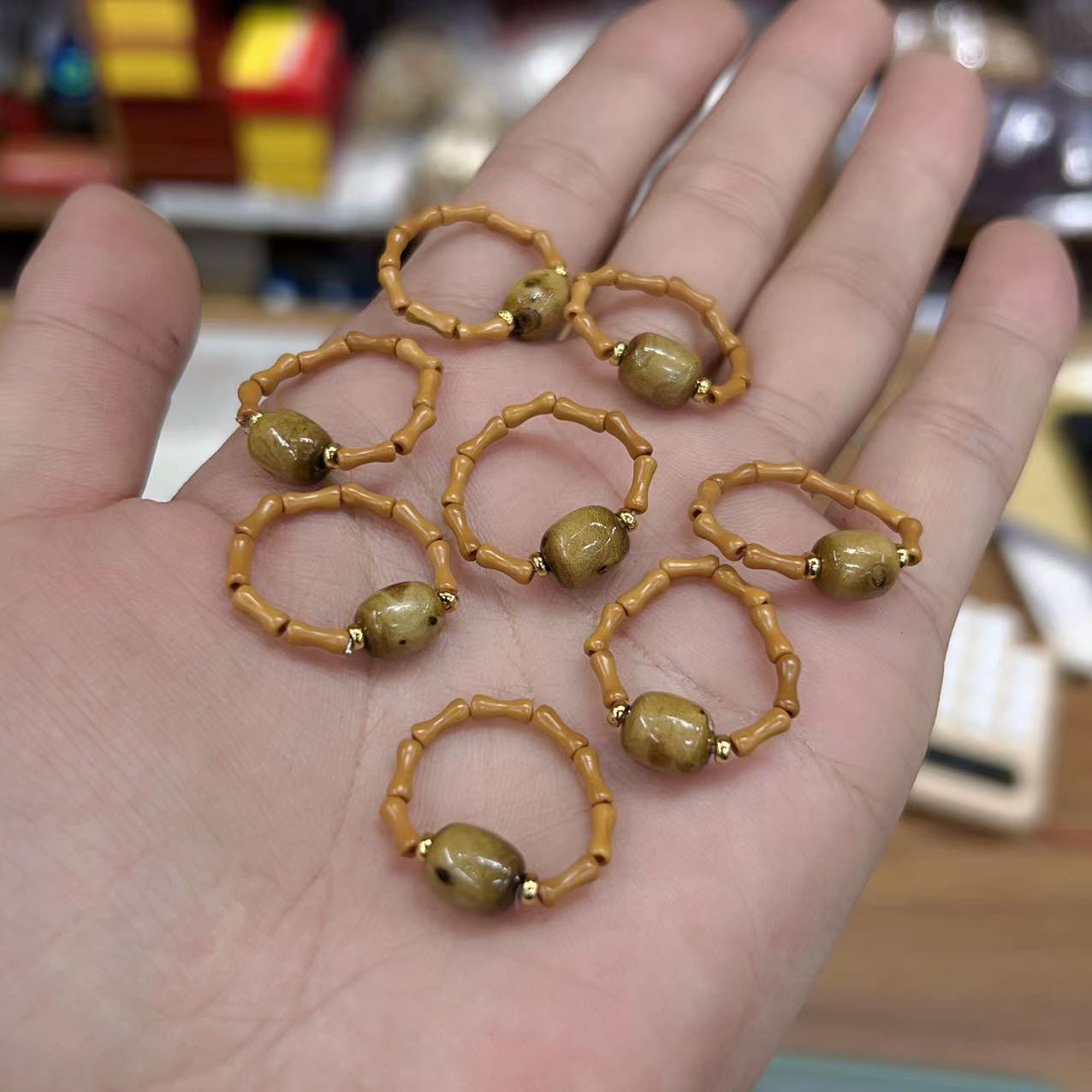 天然血柳桶珠款戒指 中高端文玩 女款文玩血柳海柳饰品礼物戒指