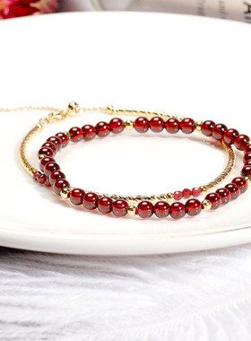石榴石手链小众气质精致百搭手镯套装时尚水晶手链