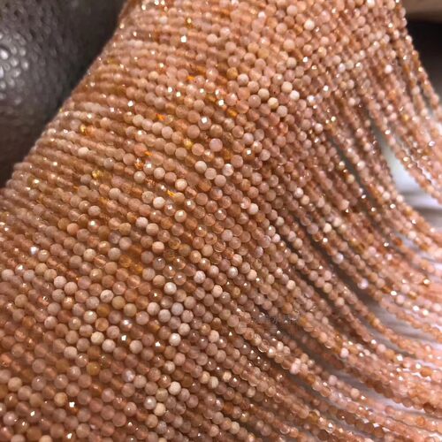 天然水晶 2MM3mm 橙月光切面刻面散珠 闪刻面 太阳石半成品