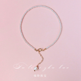 极细2mm天然淡水小珍珠手链女14K包金ins小众时尚轻奢送闺蜜礼物