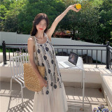 清纯松弛感白色拼接吊带连衣裙女夏2025新款独特漂亮度假鱼尾长裙，女装连衣裙，浙宝252