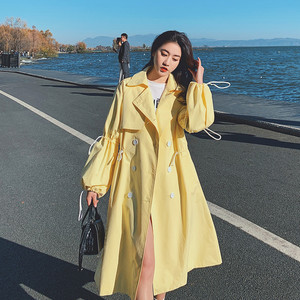 多巴胺穿搭超好看黄色风衣外套女春秋2025新款韩系少女中长款大衣图片