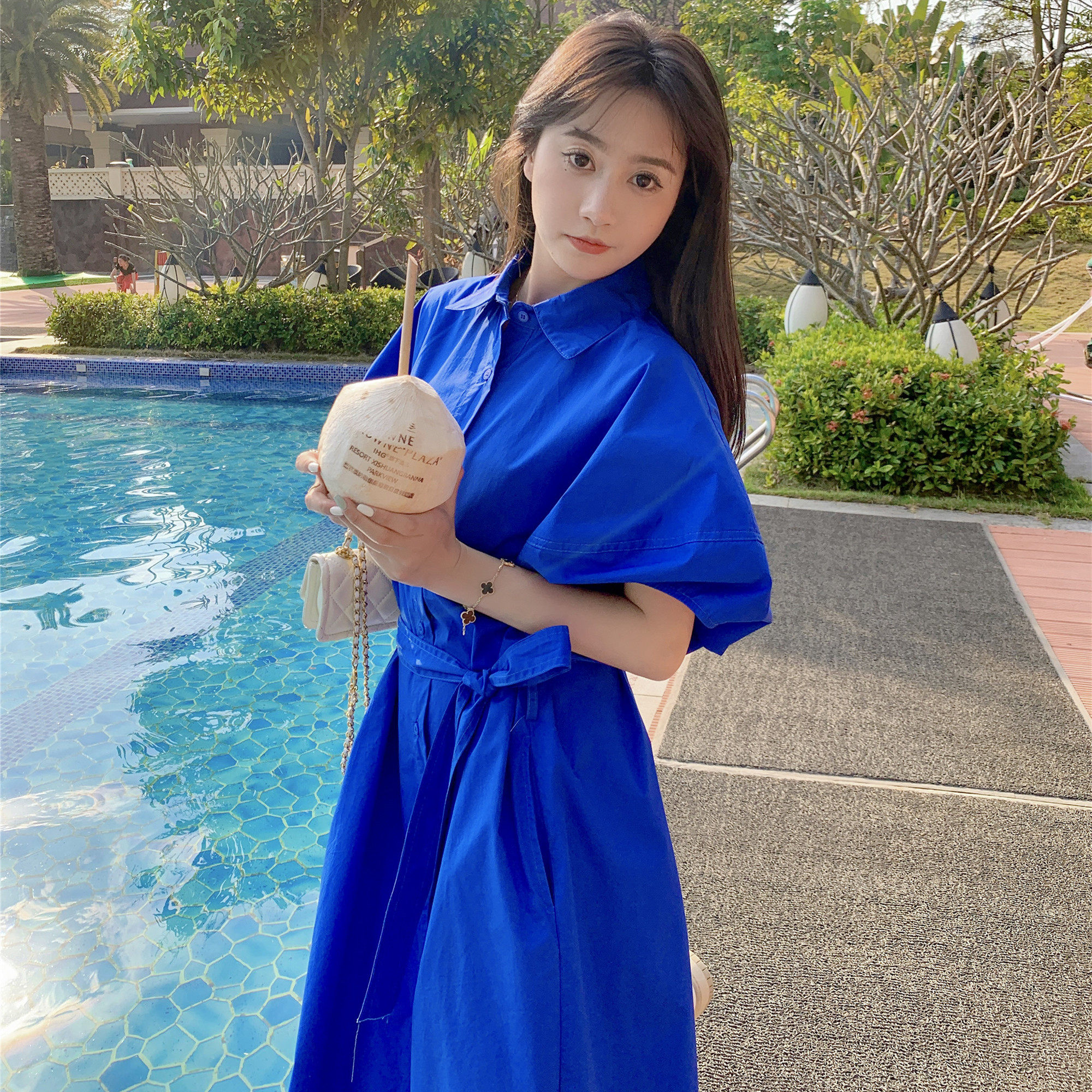 【现货】克莱因蓝衬衫连衣裙浙宝B252-2211-P100-K158现货,女装连衣裙,浙宝252