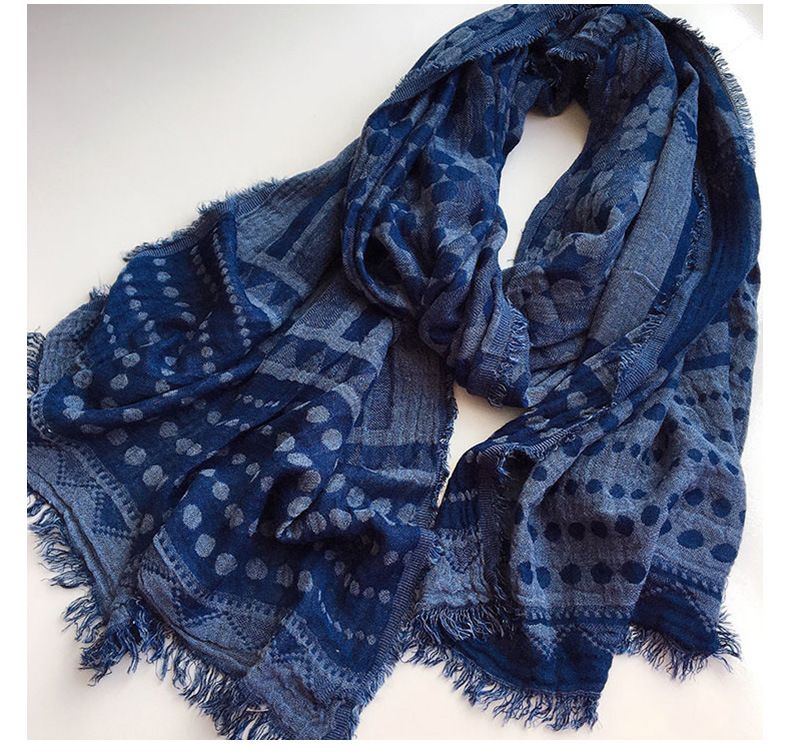 双层蜡染藏蓝色围巾披肩