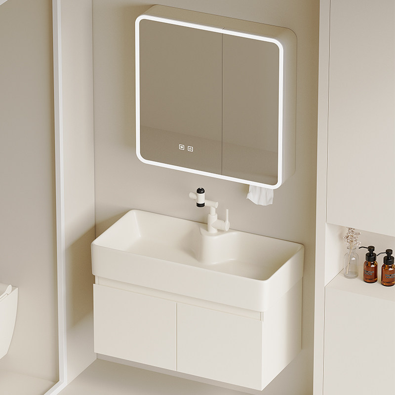 奶油风挂墙蜂窝铝浴室柜洗手盆组合小户型卫生间加深陶瓷洗脸盆,家装主材,浴室柜组合,淘宝优惠券,粉丝福利购,淘宝优惠卷