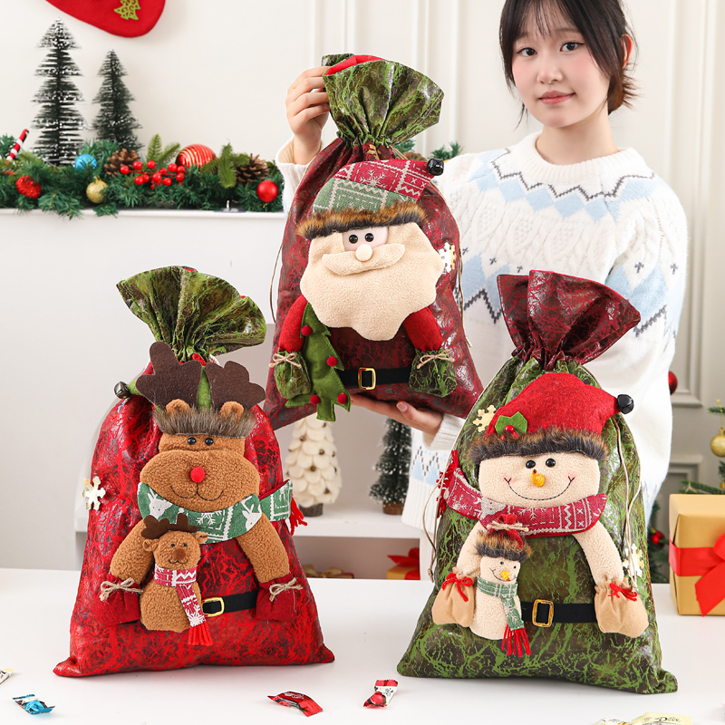 圣诞节礼物袋圣诞老人背包袋大号麻布高档公仔立体糖果袋圣诞装饰