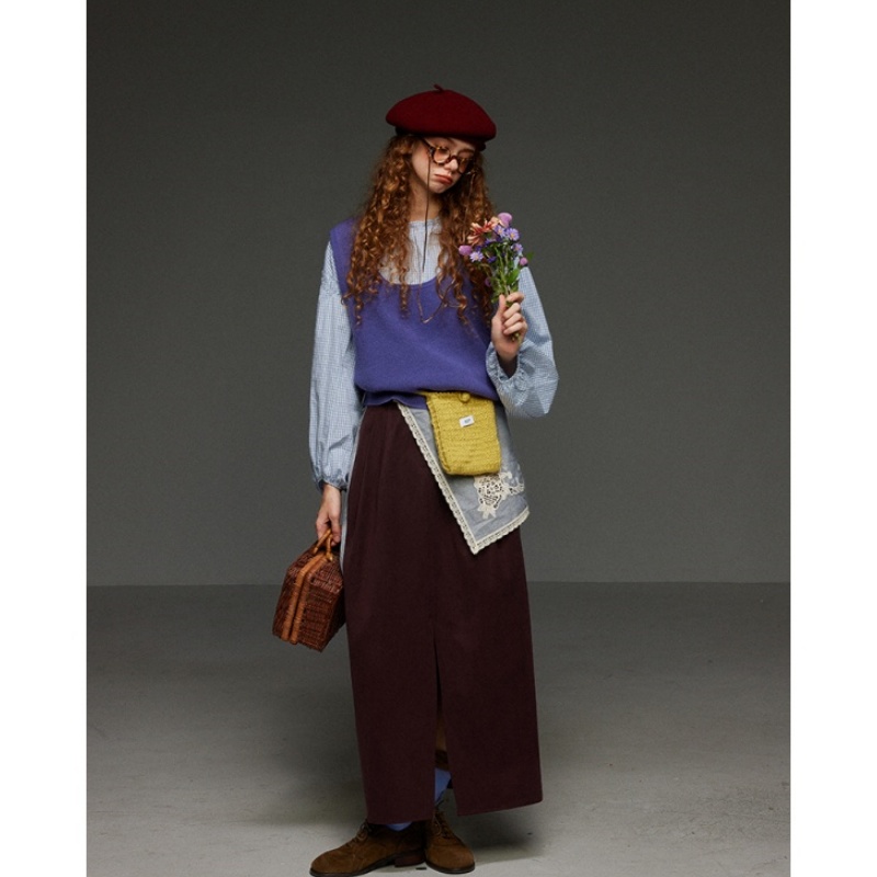 法式复古羊毛U领两面穿无袖针织马甲女秋季宽松叠穿开衫背心上衣