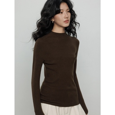 美拉德咖色半高领针织衫内搭上衣