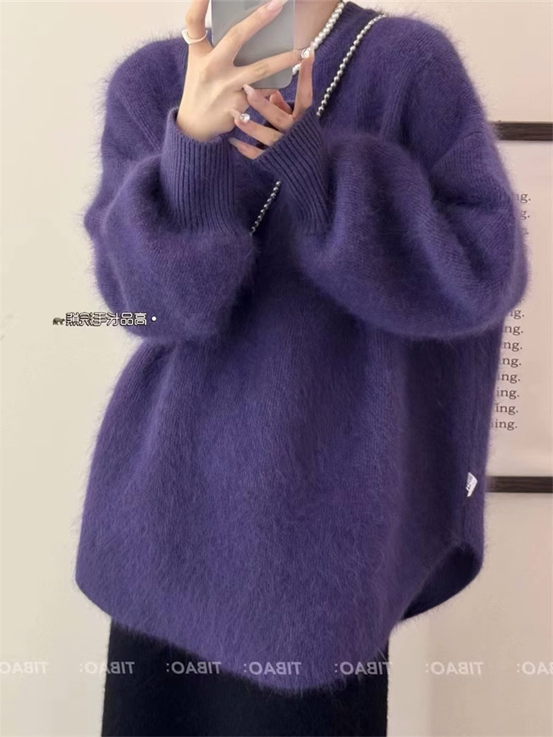 紫色水貂绒毛衣女冬季