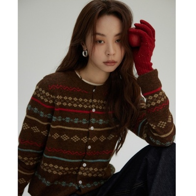 复古费尔岛提花毛衣开衫外套