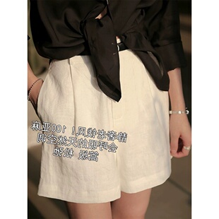 短裤 麻料A字直筒阔腿西装 女夏 百慕大休闲高腰薄款 老钱风亚麻女装