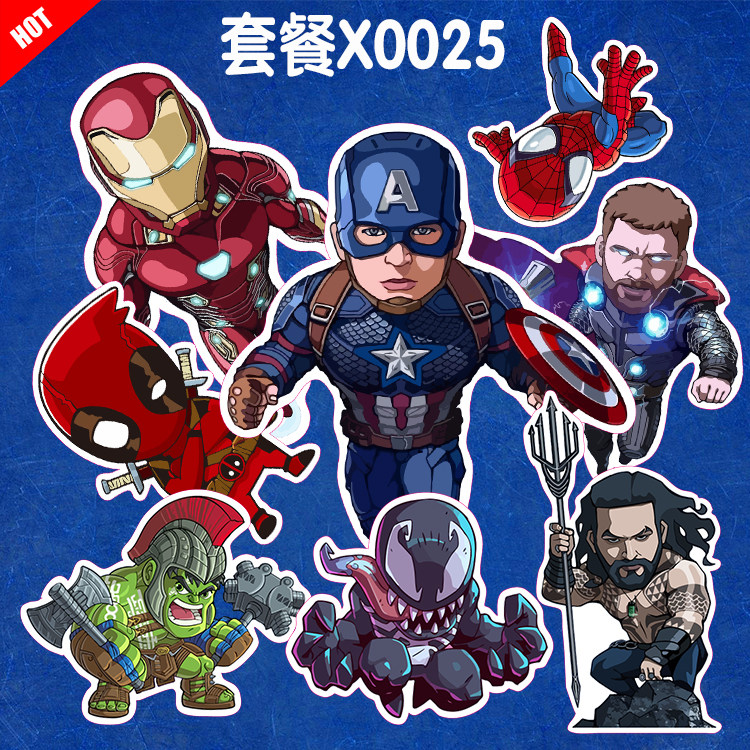 美国队长毒液钢铁侠雷神旅行李箱冰箱笔记本电脑电动汽车摩托贴纸