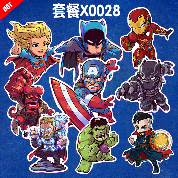 美国队长蝙蝠侠钢铁侠旅行李箱冰箱笔记本电脑电动汽车摩托贴纸