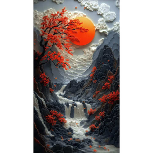 中国风3D浮雕风景画贴纸儿童房书房走廊反光磁力磁吸贴纸贴画