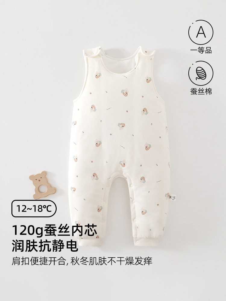 婴儿背带裤秋冬款加厚小月龄宝宝裆部按扣加绒夹棉裤子冬季外穿