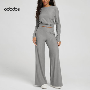 ododos 灰色长袖运动T恤女圆领修身亲肤透气瑜伽服休闲运动上衣