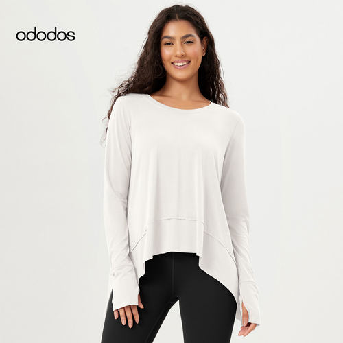ododos 莫代尔罩衫女健身长袖遮臀运动T恤女轻薄宽松瑜伽服上衣