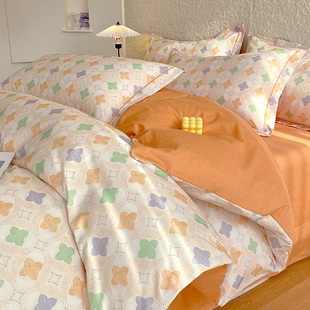 100%全棉磨毛四件套春秋保暖AB版被套床单床笠加厚轻奢4件套纯棉