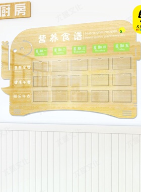 幼儿园木纹印刷小象食谱栏墙贴展示板环创装饰布置公告宣传栏