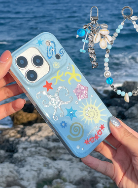 大多大dadoda 「钻石海滩」原创透闪imd手机壳 串珠挂绳挂链 适用于苹果iphone浪漫度假ins风海洋系贝壳海星