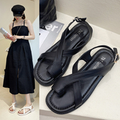 女2024年夏季 新款 学生韩版 夹脚一字扣带软平底凉鞋 百搭露趾罗马鞋