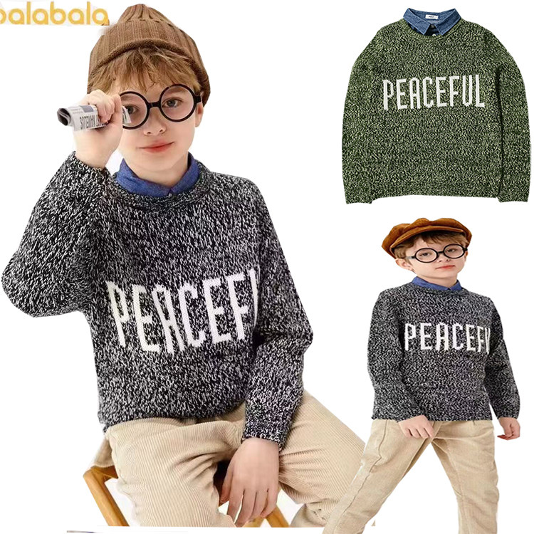 BL男童毛衣秋冬新款儿童针织衫翻领中大童男孩加厚保暖上衣