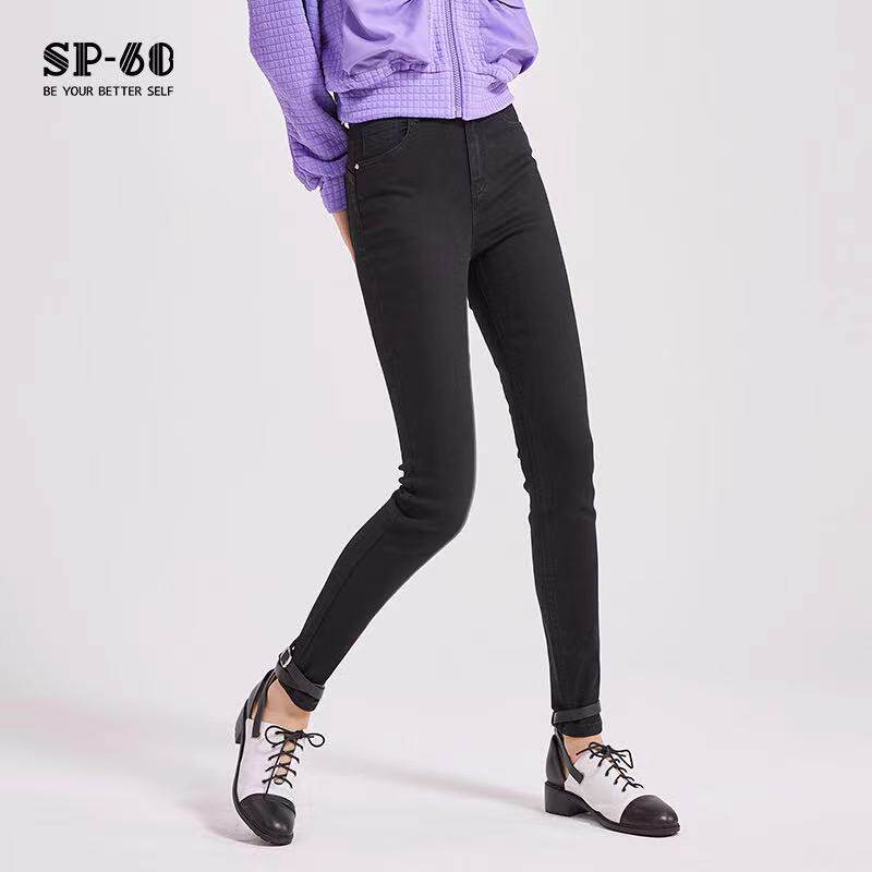 sp68一粒扣中腰小脚牛仔裤2021春秋季新款女士小个子显瘦黑色裤子