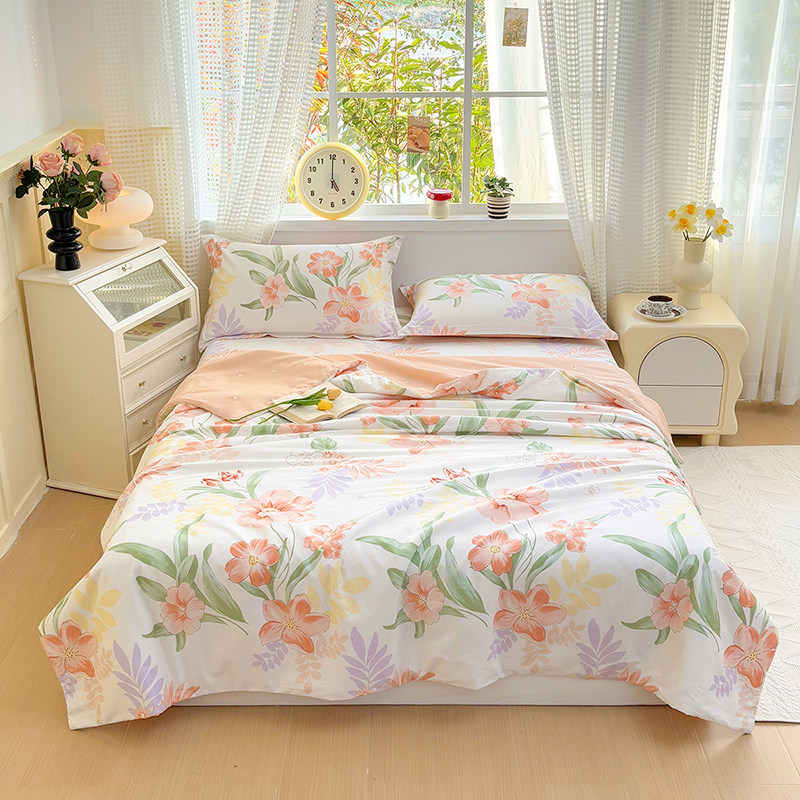 全棉夹棉被套纯棉空调被隐藏式内胆两用薄被单件田园小碎花可机洗